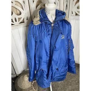 Vintage Naf Naf Blue Street wear Jacket Oversized Button Zip Up Size Womens XL